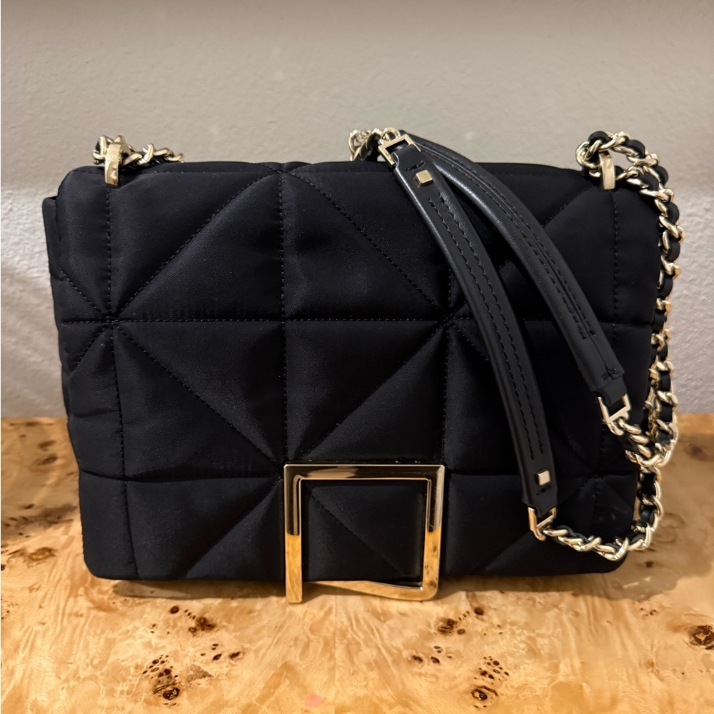 Purificación Garcia Black Quilted Chain-Shoulder Bag with Gold Hardware